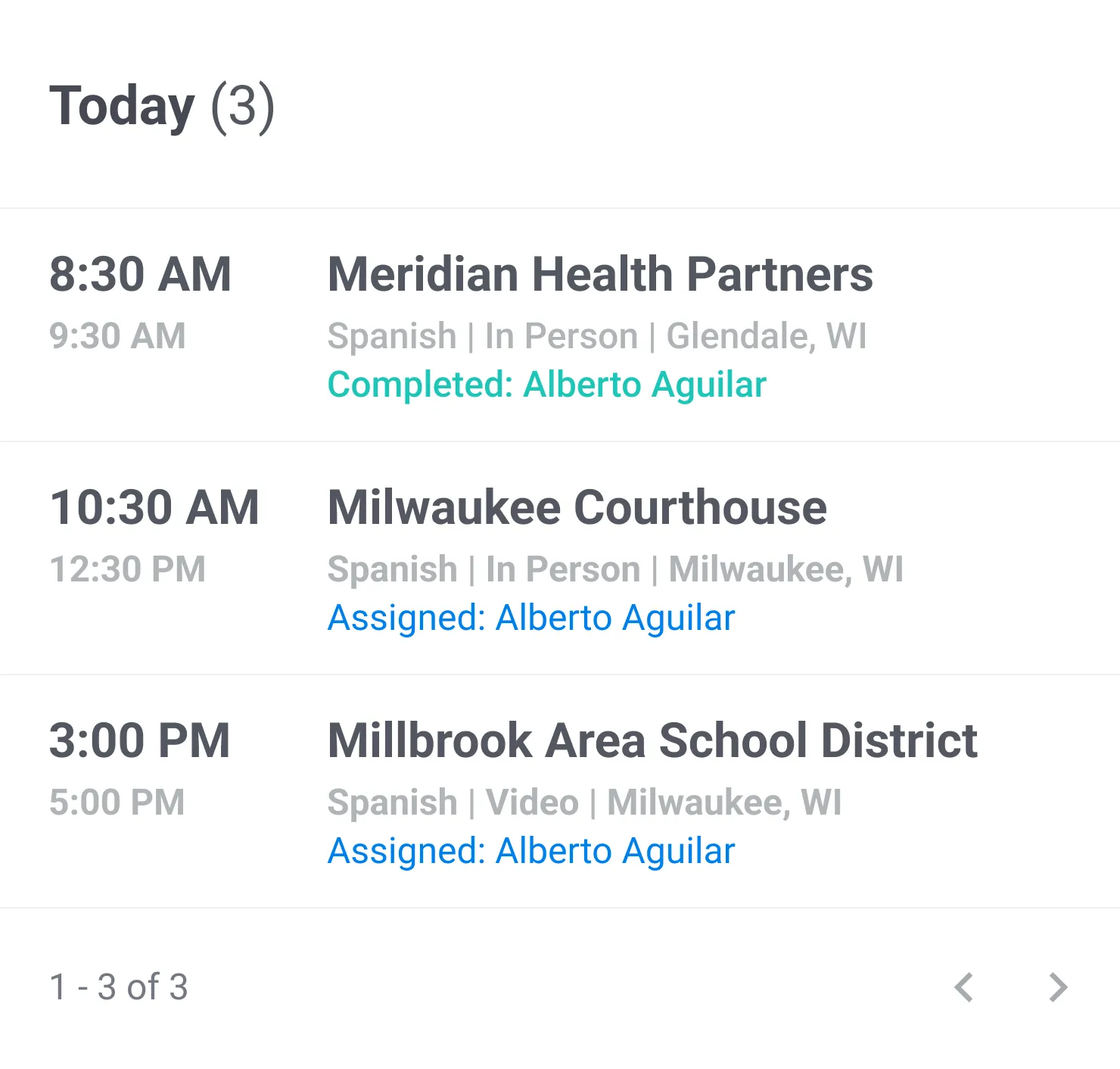 Today's schedule dashboard widget